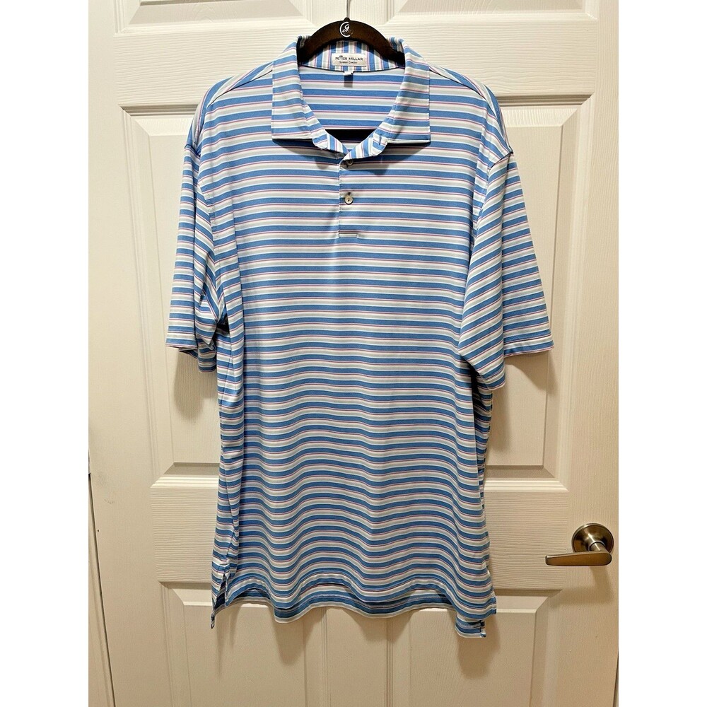 Peter Millar Golf Polo Shirt Mens Size XL Summer Comfort Blue White Striped